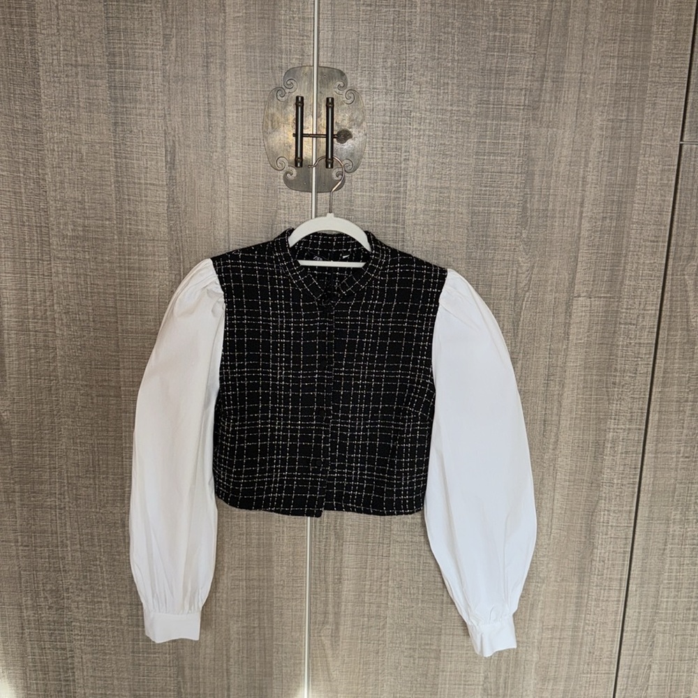 Zara Contrast Textured Check Shirt - Picture 8 of 15